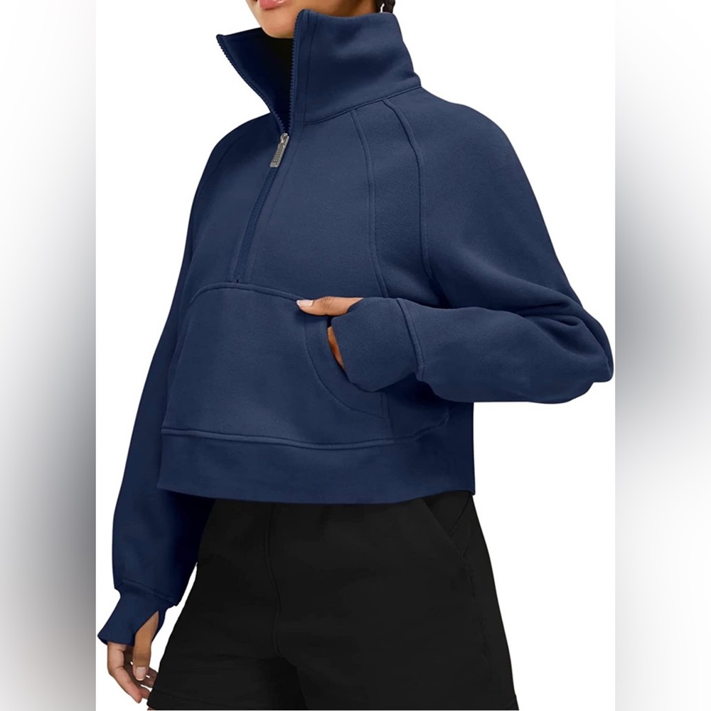 Women's Navy Half-Zip Cropped Hoodie